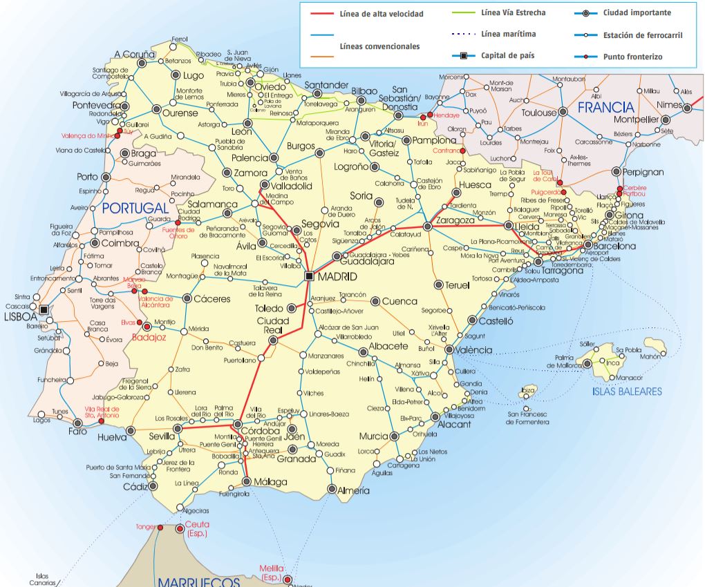 スペイン国内鉄道路線図