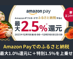 Amazon Pay払いでのふるさと納税で最大2.5%還元。ふるなび、ふるさとチョイス などで（12/31まで）