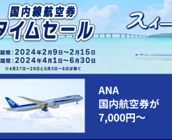 【2/15まで】ANA、国内線航空券タイムセール：東京～大阪 7000円、東京～札幌が7700円など