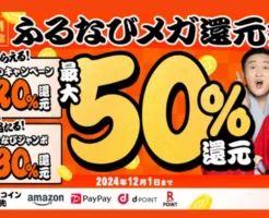 ふるなび、ふるさと納税で最大50%還元（誰でも最大20%、30%はハズレなし抽選） キャンペーン併用でさらに得（12/1まで）