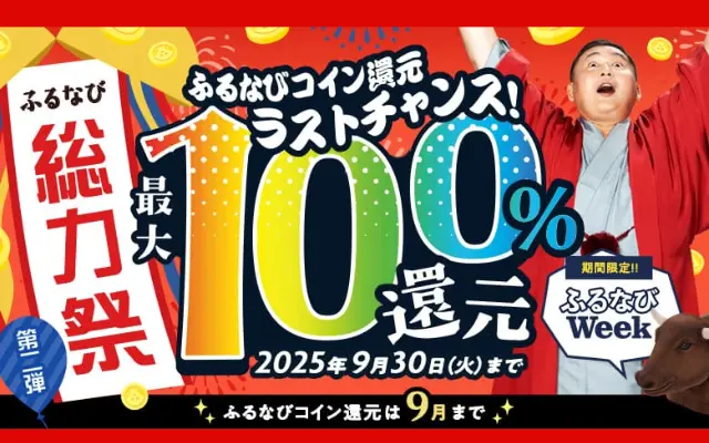 ふるなび総力祭、寄付で最大100%還元キャンペーン(9/30まで)国のルールで還元付きふるさと納税は9月末まで!寄付枠をお得に使い切ろう