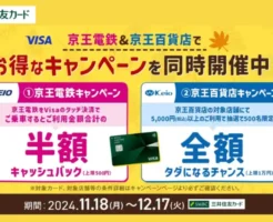 三井住友カードのVisaのタッチ決済で京王電鉄乗車が50%還元、京王百貨店で抽選で全額還元（12/17まで）