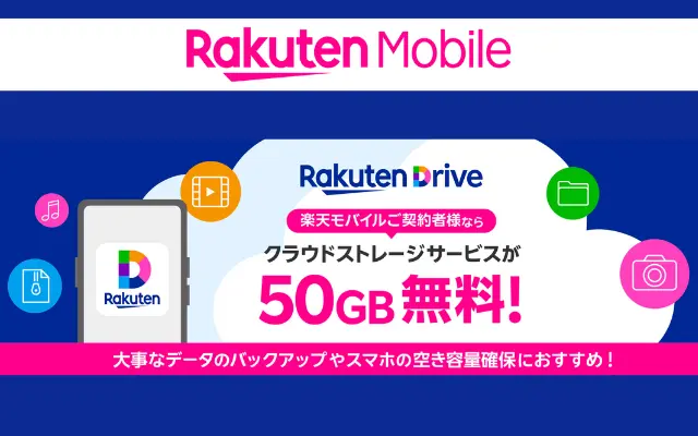 楽天モバイル｢Rakuten最強プラン｣。契約者は楽天ドライブ50GBが無料で利用可能に！使い方・始め方