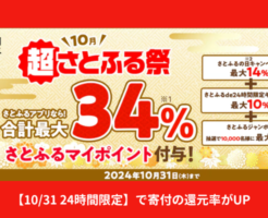 【10/31 24時間限定】さとふるで最大24%還元+抽選で最大10%還元、1日限定PayPayクーポン＋メガさとふるの日2つのキャンペーン併用で