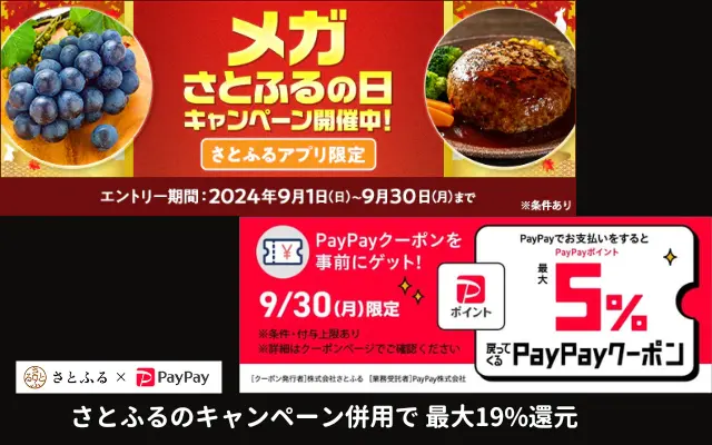 【9/30限定】さとふるで最大19%還元、1日限定PayPayクーポン＋メガさとふるの日2つのキャンペーン併用で