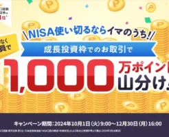 【楽天証券】NISA成長投資枠での買い付けで1000万ポイント山分け、エントリー必要（12/30 16時まで）