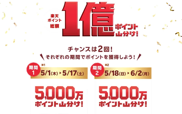 楽天ペイ「総額1億円還元キャンペーン」。山分けポイントもらえる。とりあえずエントリーを(6/2まで)