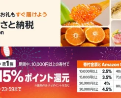 【8/31まで】Amazonふるさと納税 最大15%還元キャンペーン。翌日配送・他サイトよりお得な返礼品も！ 制度改定で『還元付き寄付』は9月末まで！