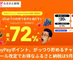 【Yahoo!ふるさと納税】8月 最大72%還元、9月最大100%還元キャンペーン！ 国の制度改定で『還元付き寄付』は9月末まで！