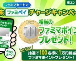 【12/31まで】ファミペイチャージキャンペーン！ファミマカードでファミペイチャージで500ポイント＋通常分0.5%還元！