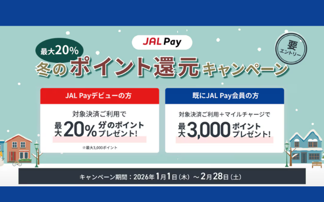 【最大3,000円分】JAL Pay でお得|新規は20%還元、既存も最大3,000ptもらえるキャンペーン開催
