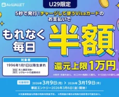 【3/19まで】《最大1万円還元》エアウォレットVisa決済で50%還元キャンペーン！COIN+残高がもらえる