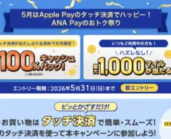 【2026年5月】ANA Pay「おトク祭り」開催！最大100%キャッシュバック＆最大1,000マイルが当たるタッチ決済キャンペーン