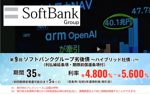 【申込 6/8~6/18まで】ソフトバンクグループ年4.8〜5.6% 35年もの高利回りのハイブリッド債 | ハイブリッド劣後債って?注意点?